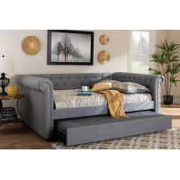 Baxton Studio Ashley-Grey-Daybed-F/T Mabelle Modern and Contemporary Gray Fabric Upholstered Full Size Daybed with Trundle